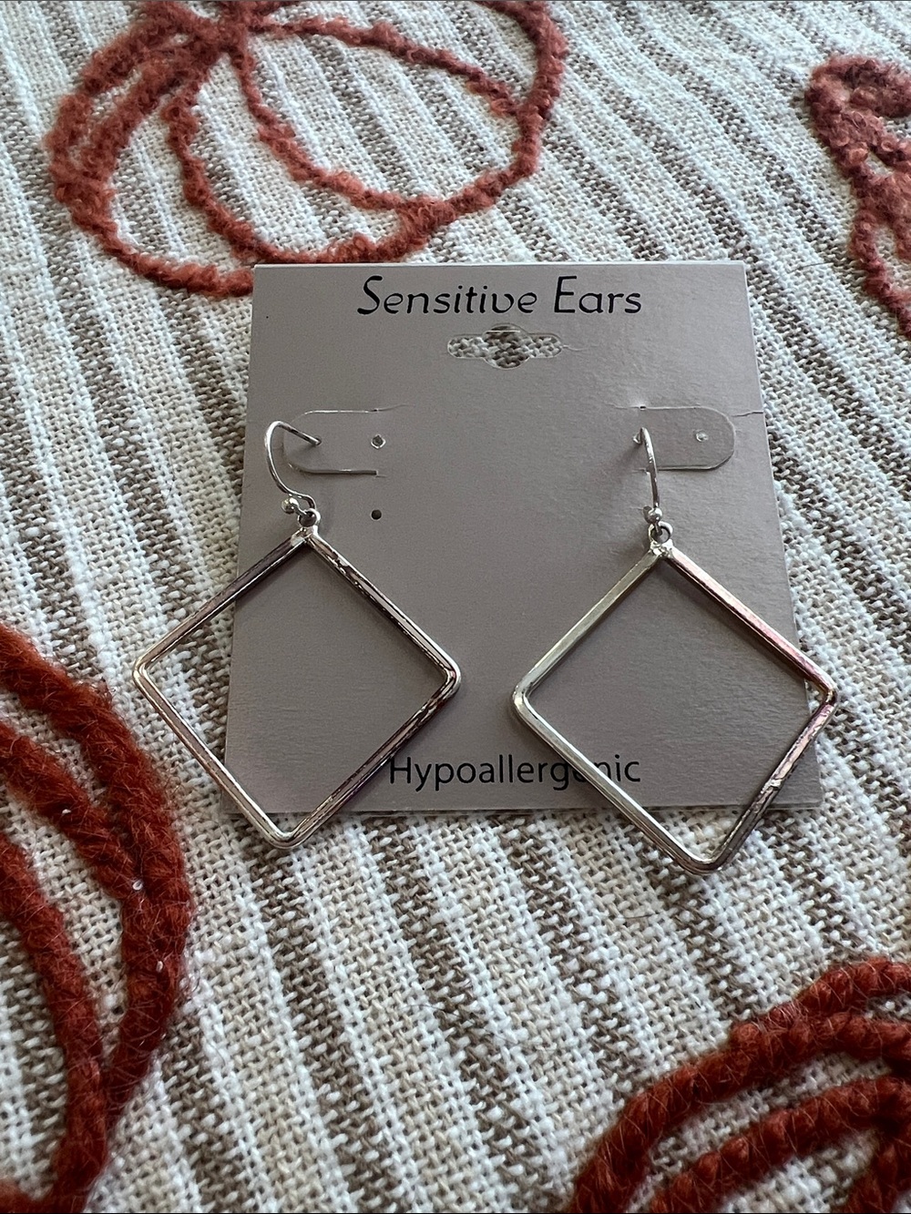 Used Silvertone Square Drop Silver Earrings Hypoallergenic sensitive ears